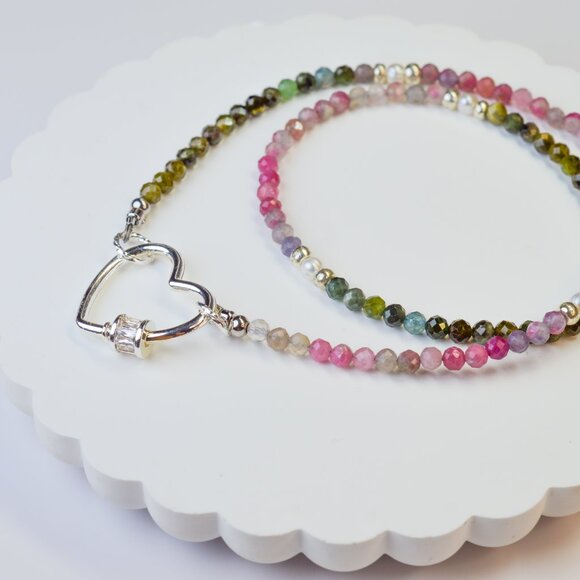 Tourmaline & Heart Necklace 18 inch - Picture 4 of 6